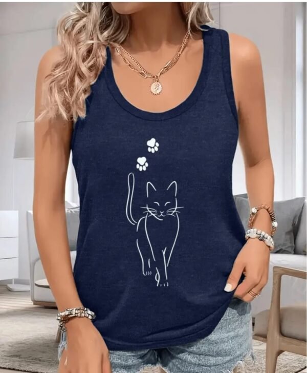 Camisola Feminina Azul com Estampa de Gato