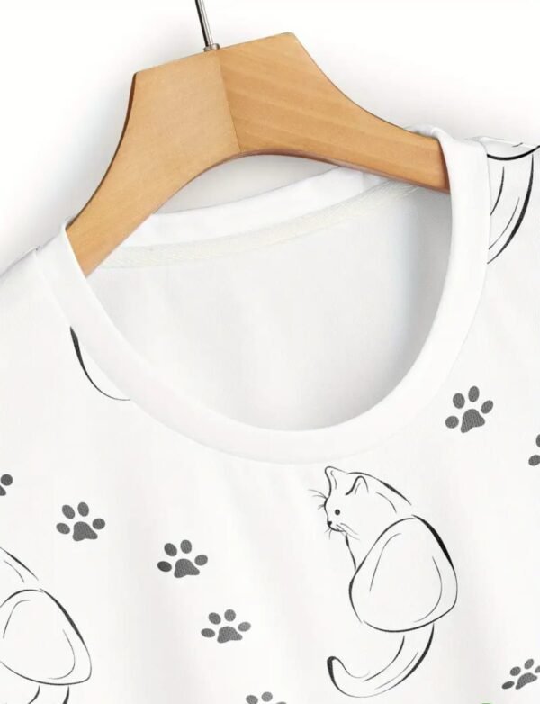 Camisola Feminina Branca com Estampa de Patinhas de Gato - Image 2