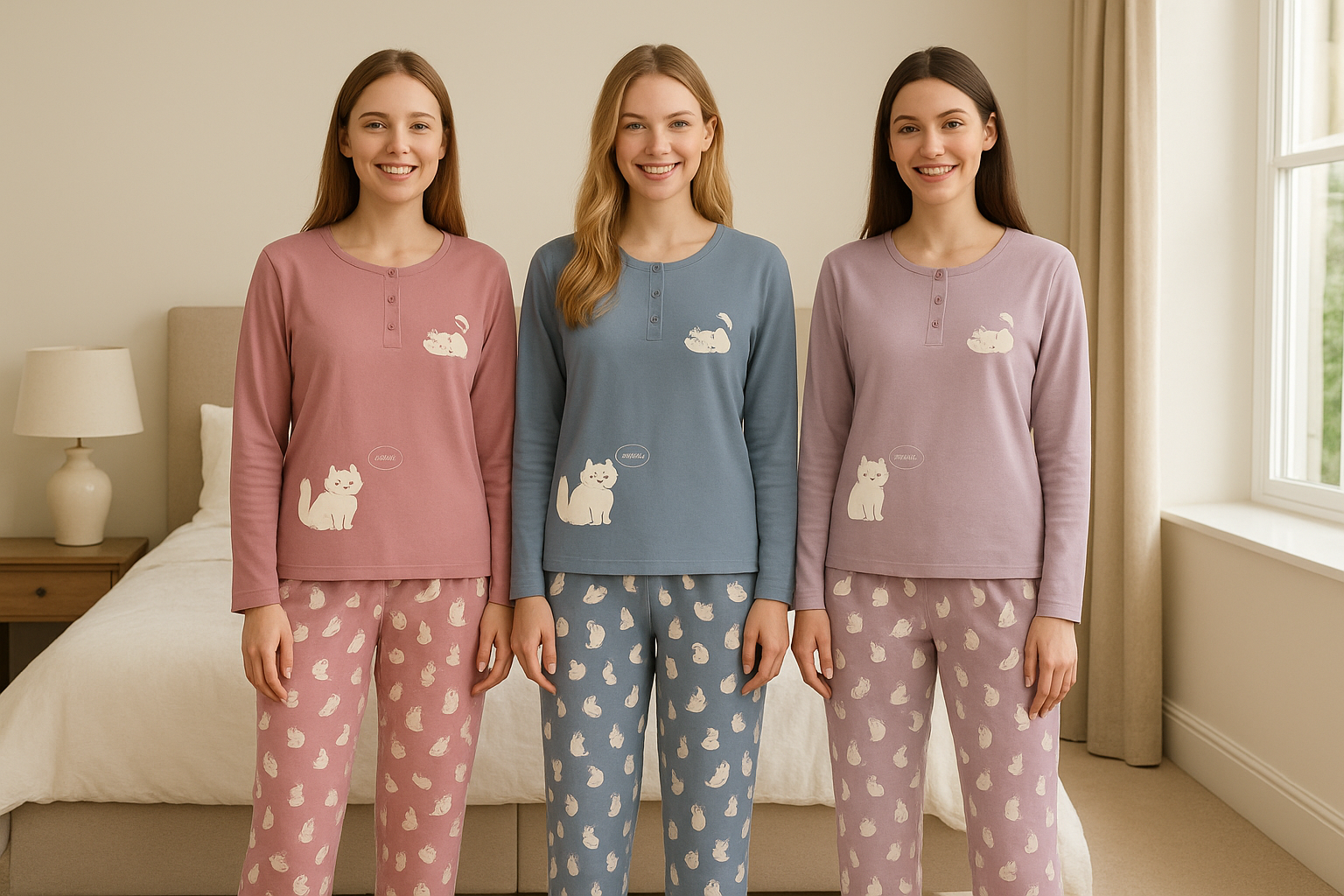 Pijama dos Gatinhos Brancos (M-3XL)