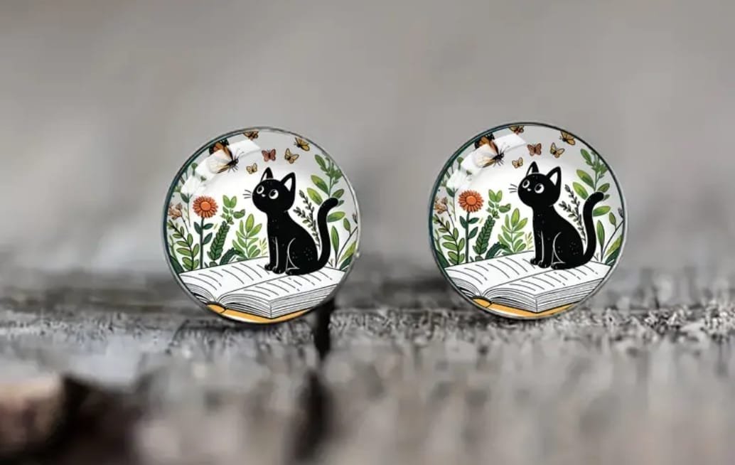 Brincos "Gato Preto no Jardim"